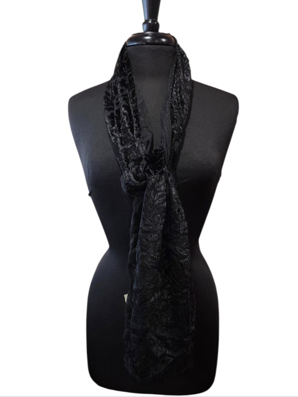 Vintage Black Velvet Burnout Scarf